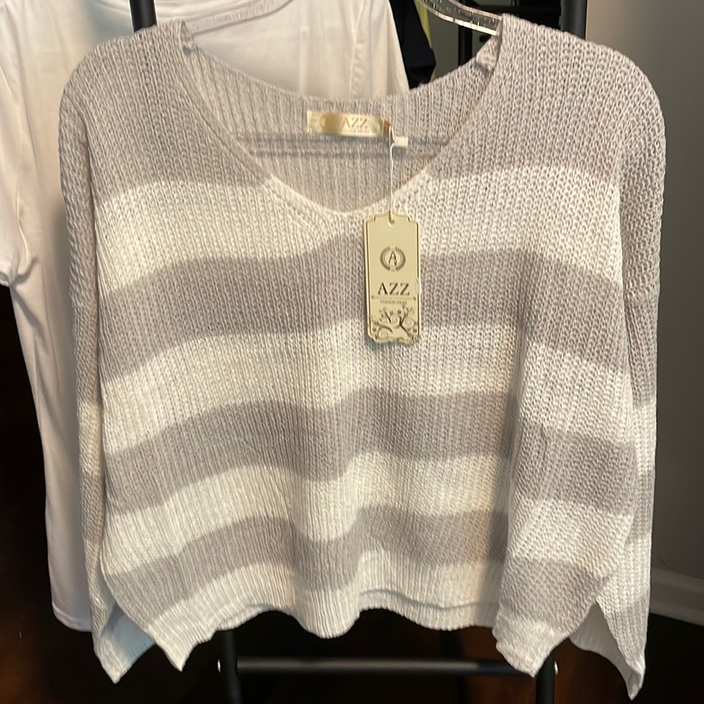 Azz Gray/White Striped Sweater L/XL